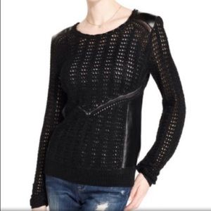 Rachel Roy Crochet Faux Leather Accent Pullover